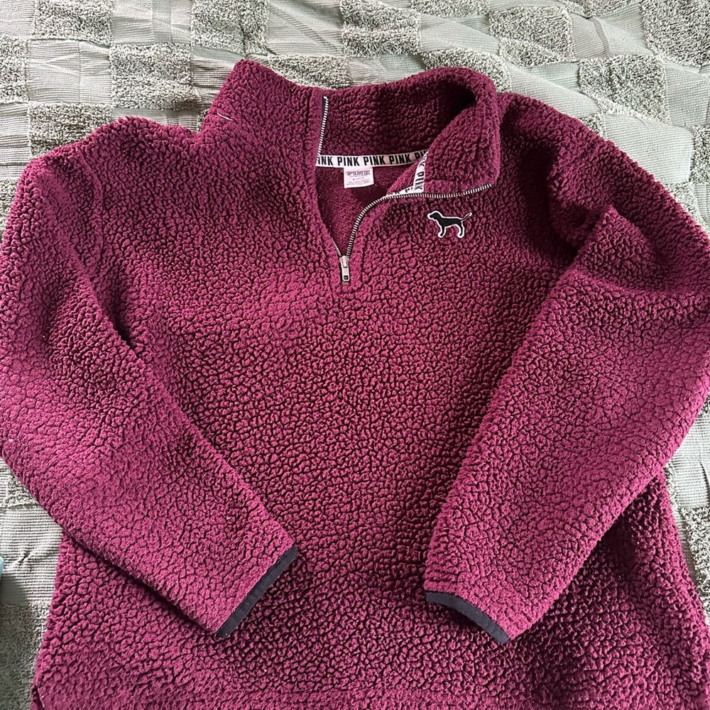 PINK Victoria's Secret Burgundy Sherpa Sweatshirt